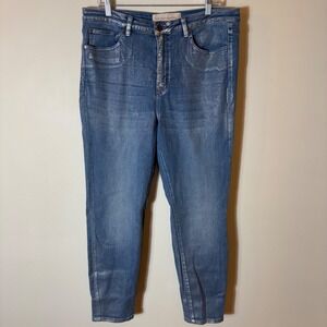 Soft Surroundings Blue Metallic Wash Denim Jeans‎ Womens Size 16